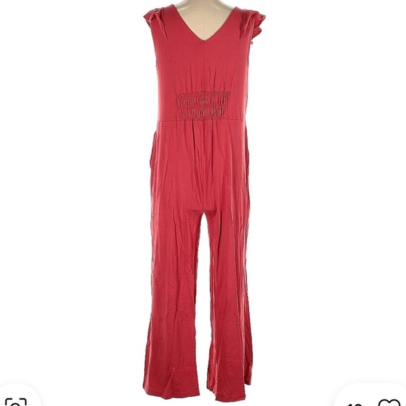 AnyBody Pink Smock Back Jumpsuit Small CARDINAL Tank Jumpsuit Flutter Sleeve - Picture 3 of 5